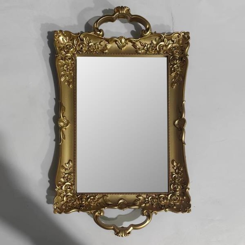 TRAY,  WITH MIRROR,  PLASTIC, GOLD, 33.5x19.5cm 752-16107