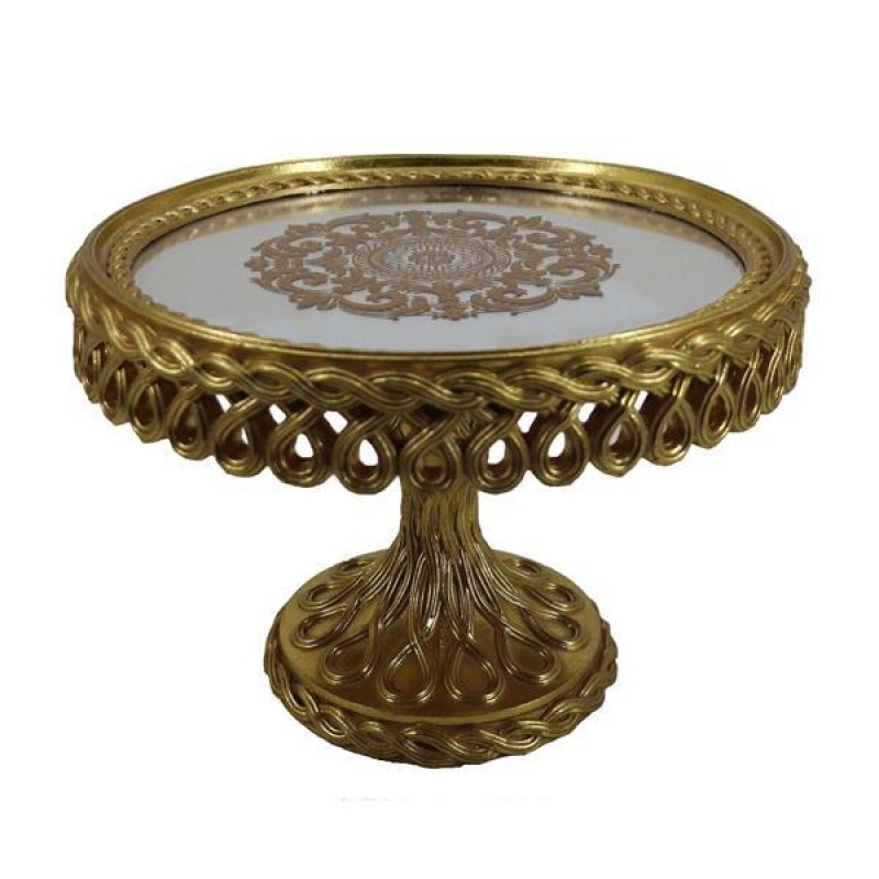 TRAY, WITH MIRROR,  POLYRESIN, ANTIQUE GOLD, 23x23x15.2cm 752-16116