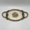 TRAY, POLYRESIN, GOLD & WHITE WITH FLOWERS, 38.5x20x3.5cm 752-16128