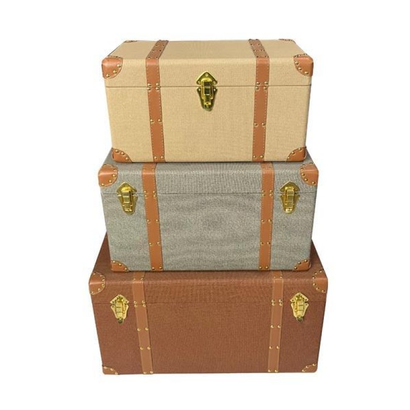 DECORATIVE BOX, BEIGE, BROWN, GREY, SET 3PCS,  63x40x35 53x34x30 47x28x25cm 752-17021