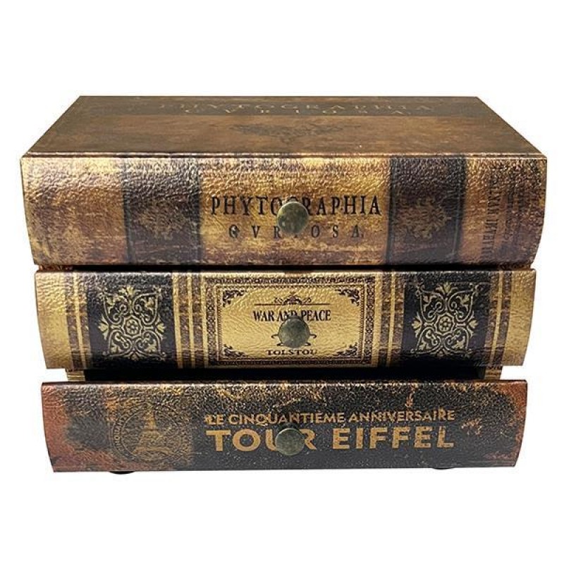 DECORATIVE BOOK BOX, WOODEN,  BROWN, 3 DRAWERS, 20x14x15cm 752-17023