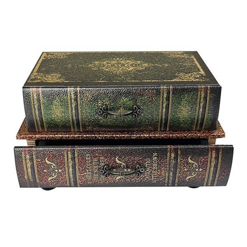 DECORATIVE BOOK BOX, WOODEN,  BROWN, 2 DRAWERS, 21x14x13cm 752-17024