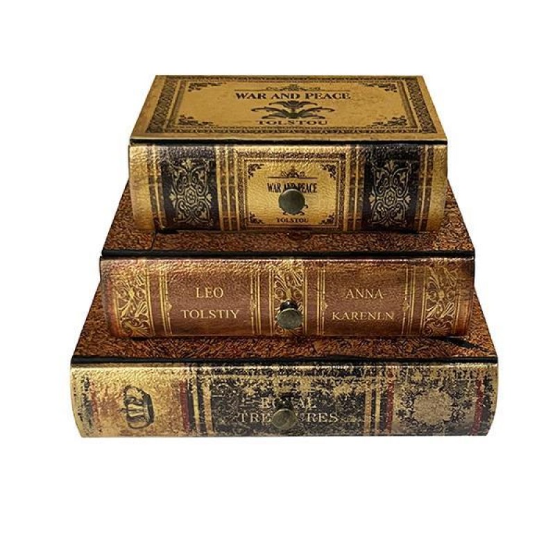 DECORATIVE BOOK BOX, WOODEN, BROWN, 3 DRAWERS,  20x14x15cm 752-17025