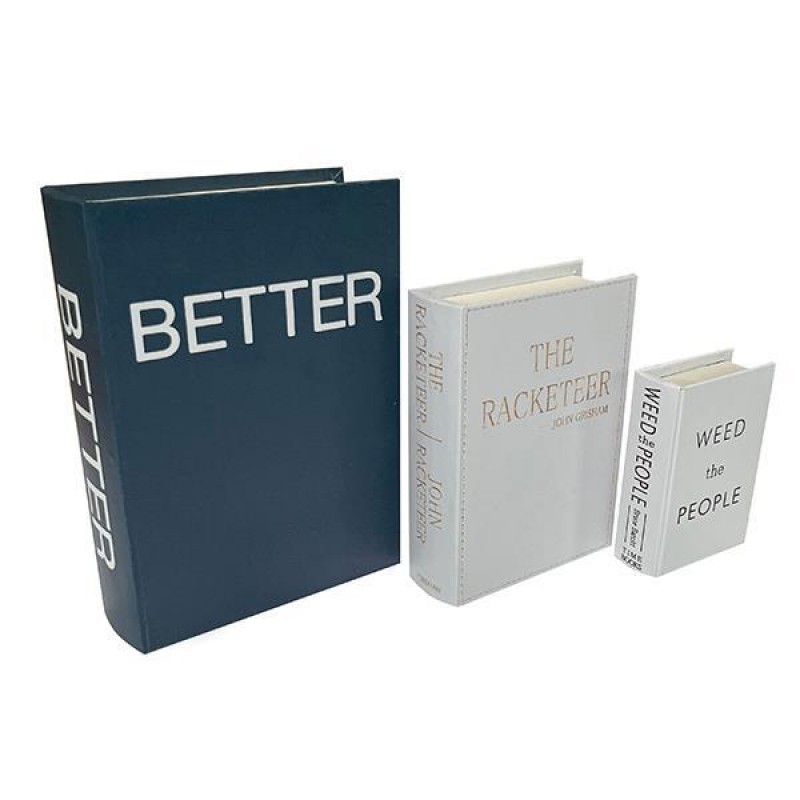 ДЕКОРАТИВНА КУТИЯ КНИГА, ДЪРВЕНА, СИНЯ, ЧЕРНА, КОМПЛЕКТ 3 БР.