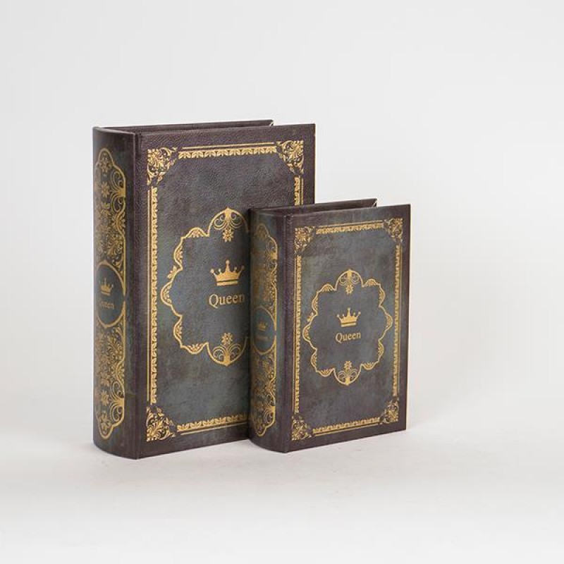 ДЕКОРАТИВНА КУТИЯ КНИГА, ДЪРВЕНА, ЧЕРНА, КОМПЛЕКТ 2 БР.
