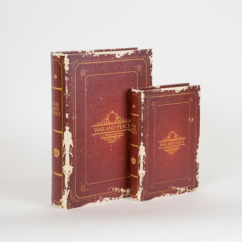 DECORATIVE BOOK BOX, WOODEN, RED , SET 2PCS, 27x5x19cm 752-17055