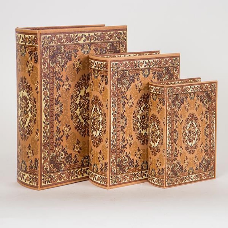 DECORATIVE BOOK BOX, WOODEN, ORANGE, SET 3 PCS,  21x8x29cm 752-17065