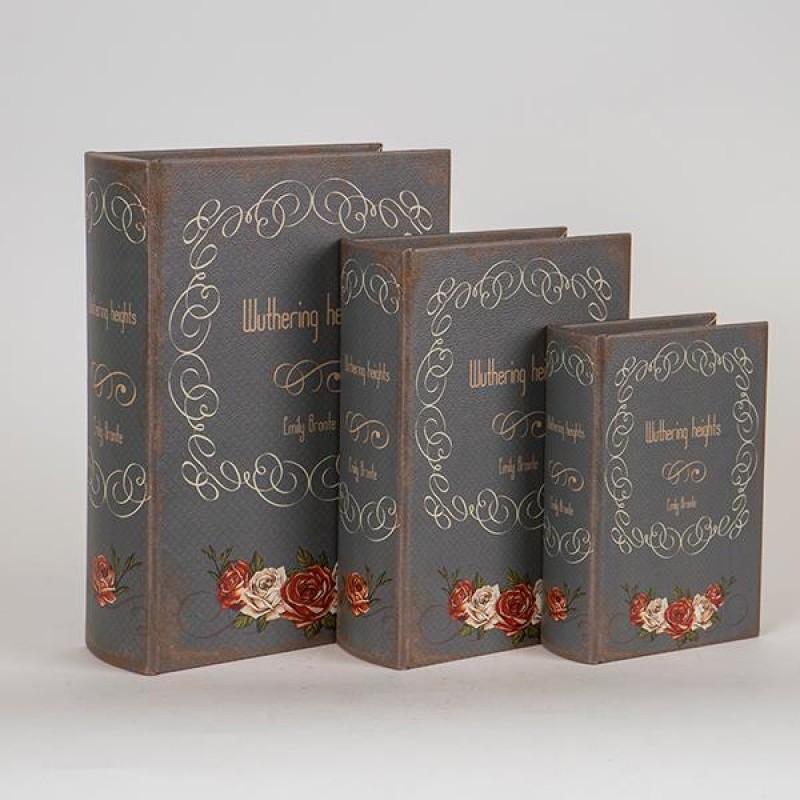 DECORATIVE BOOK BOX, WOODEN, GREY, SET 3PCS,  21x8x29cm 752-17067