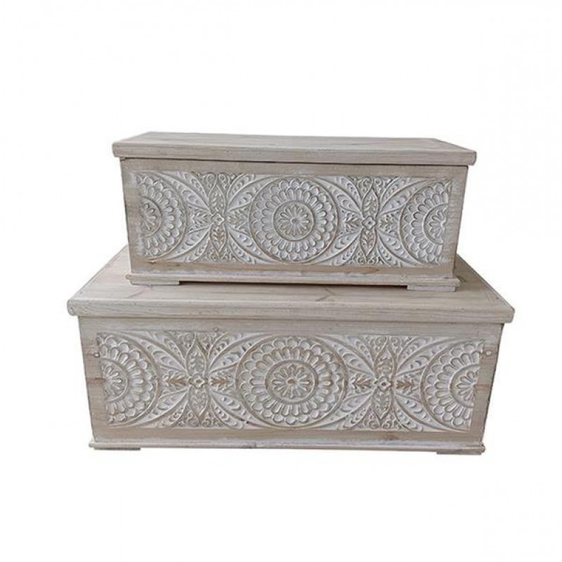 WOODEN CHESTS, WOODEN, WHITE, SET 2PCS, 28x20x16, 23x16x13m 20x12x10cm 752-17074