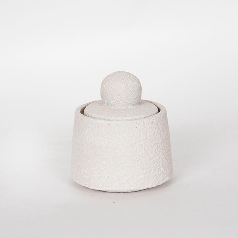 POT WITH TOP, CEMENT,WHITE, 12x12x13.5cm 752-18029
