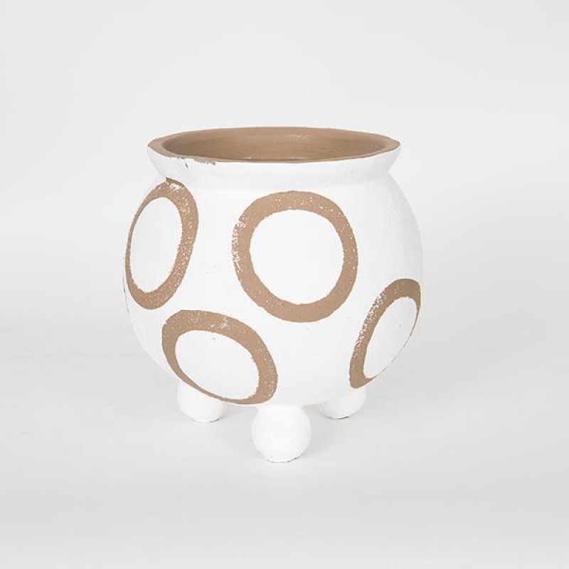 POT, WHITE, BEIGE CIRCLES,  19.5x19.5x19.5cm 752-18038