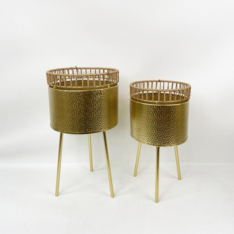 POT, SET 2PCS, GOLD, METALIC STAND, L:27x50cm, S:21x33cm 752-18094
