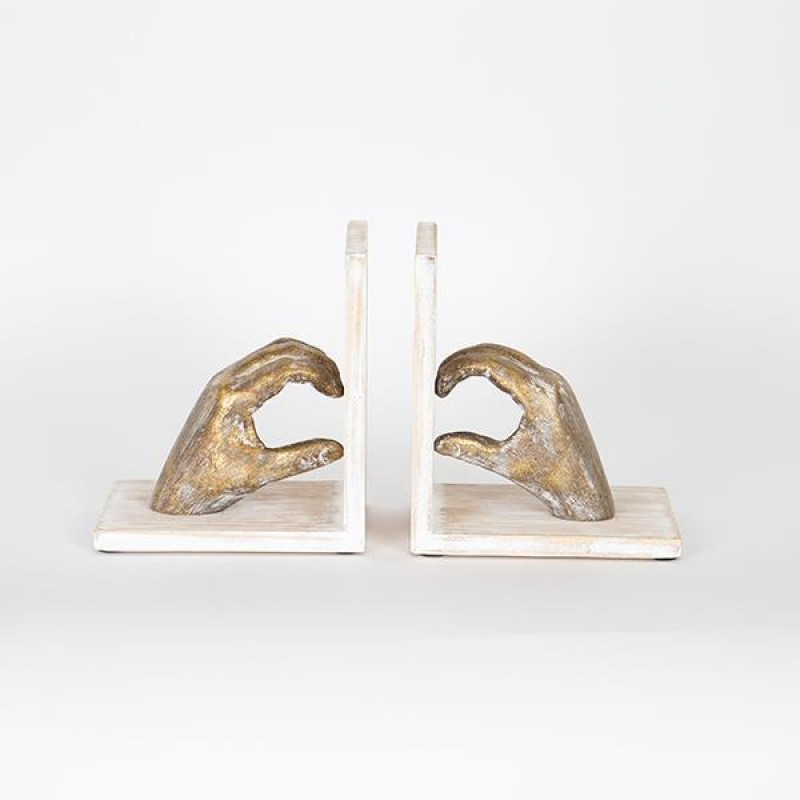 BOOKEND, WOODEN, HANDS, GOLD, 15x10.5x17cm 752-19043
