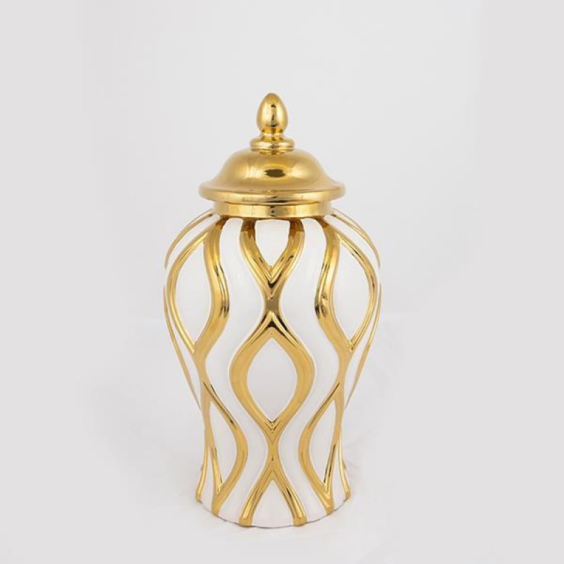 VASE, CERAMIC, BEIGE & GOLD, 16.2x16.2x30.6cm 752-20012