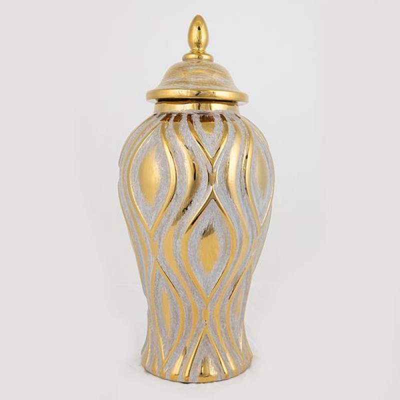 VASE, CERAMIC, SILVER & GOLD,18.8x18.8x42.6cm 752-20016