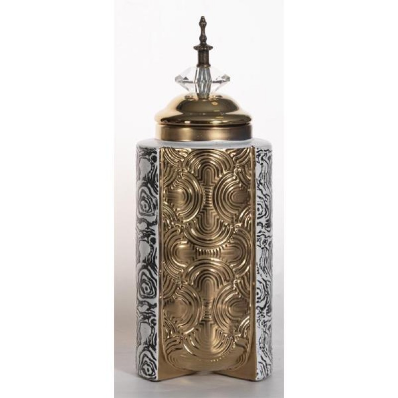VASE WITH TOP, CERAMIC, GOLD & SILVER,12x12x32cm 752-20042