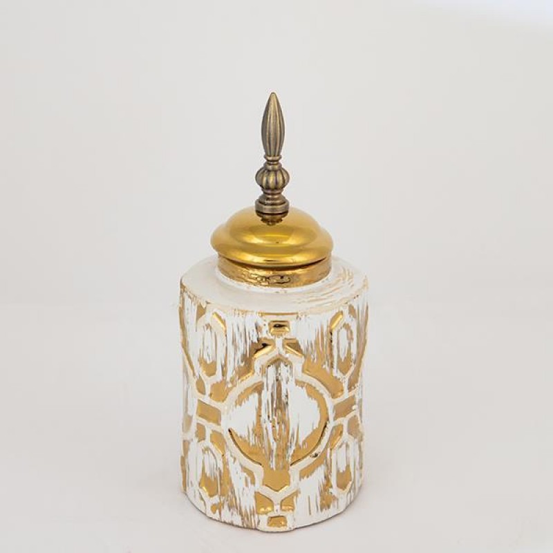 VASE WITH TOP, CERAMIC, WHITE & GOLD, 12x12x27cm 752-20058