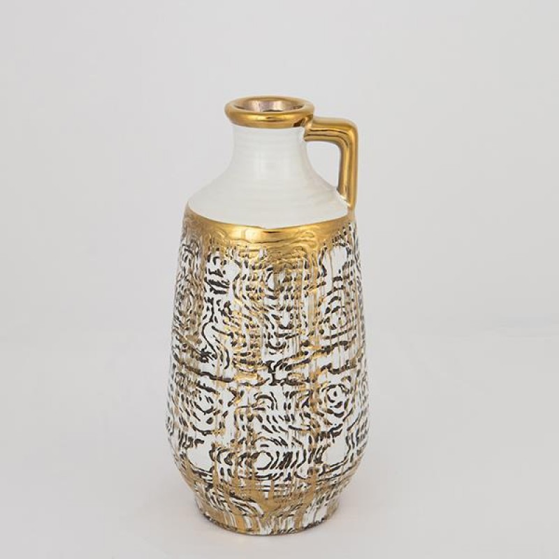 VASE, CERAMIC, WHITE & GOLD, 14x14x29cm 752-20059