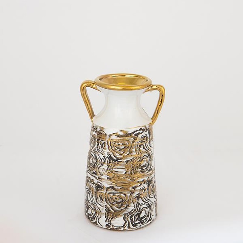 VASE, CERAMIC, WHITE & GOLD, 13.5x13.5x23cm 752-20060