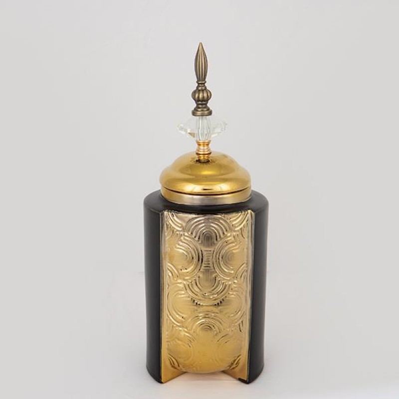 VASE, CERAMIC, BLACK & GOLD, 13.5x13.5x35.5cm 752-20069