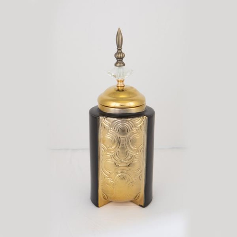 VASE, CERAMIC, BLACK & GOLD, 13x13x32.5cm 752-20070