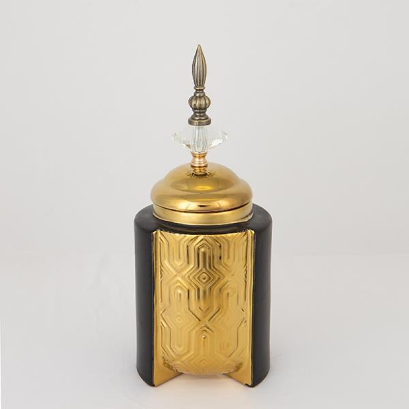 VASE, CERAMIC, WHITE & GOLD, 13x13x29cm 752-20071