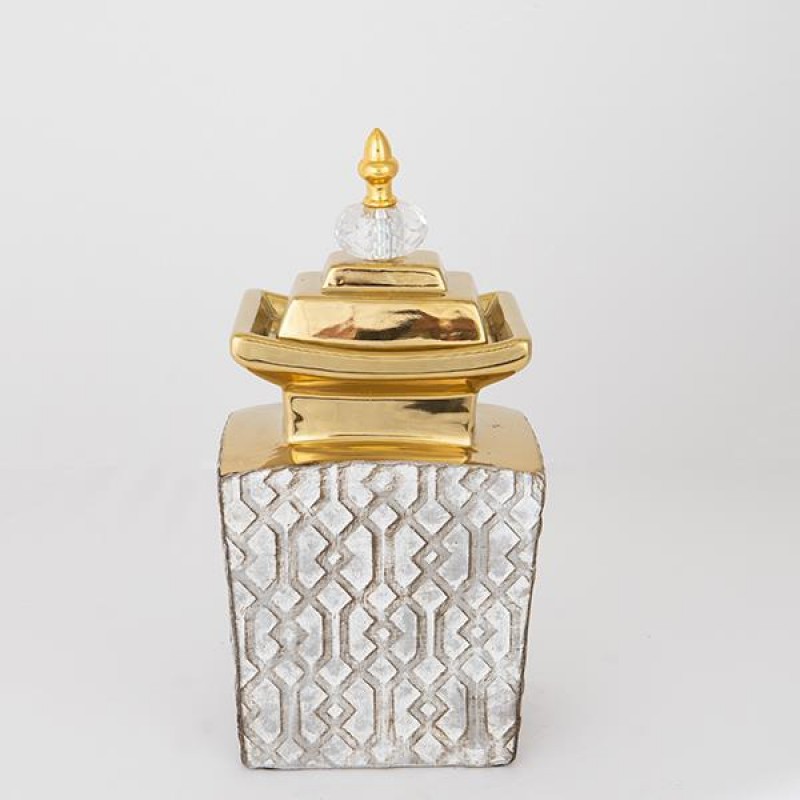 VASE WITH TOP, CERAMIC, GREY & GOLD,  14.5x10x29cm 752-20087