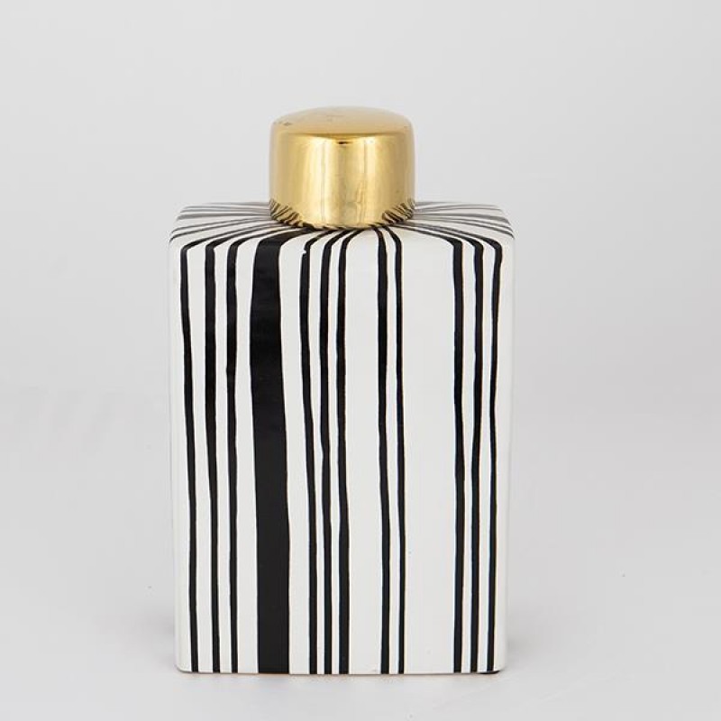 VASE WITH TOP, CERAMIC, WHITE & BLACK, 14x7x23.5cm 752-20090