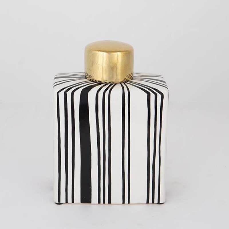 VASE WITH TOP, CERAMIC, WHITE & BLACK, 14x7x19.5cm 752-20091