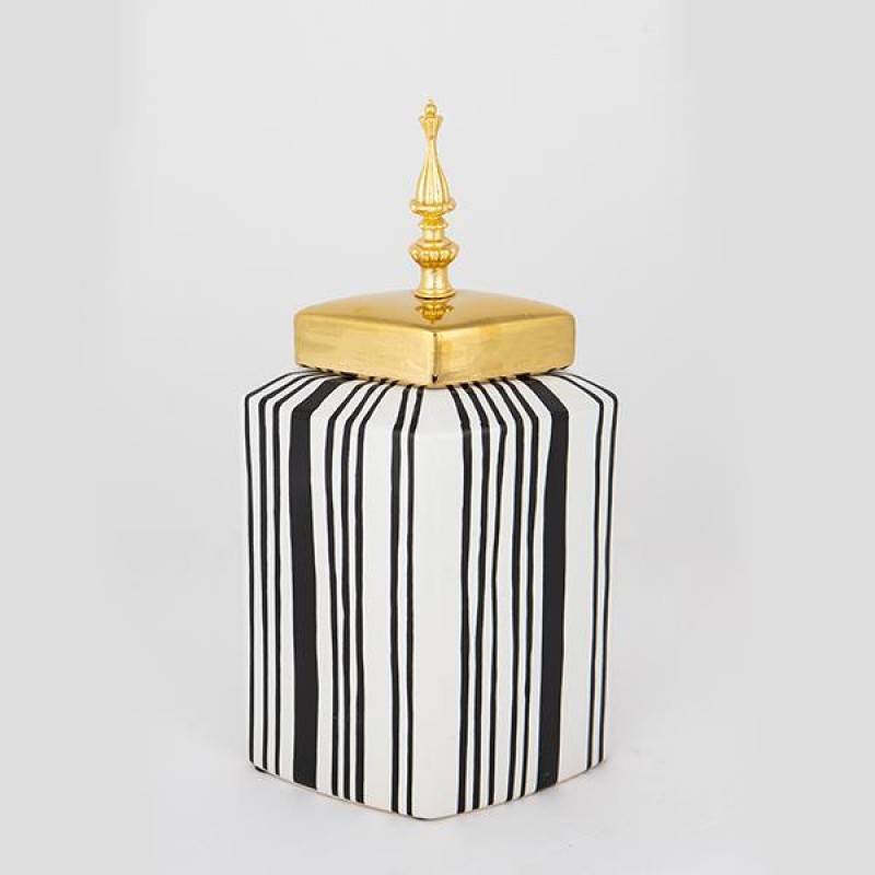 VASE WITH TOP, CERAMIC, WHITE & BLACK, 17x12.5x30.5cm 752-20100