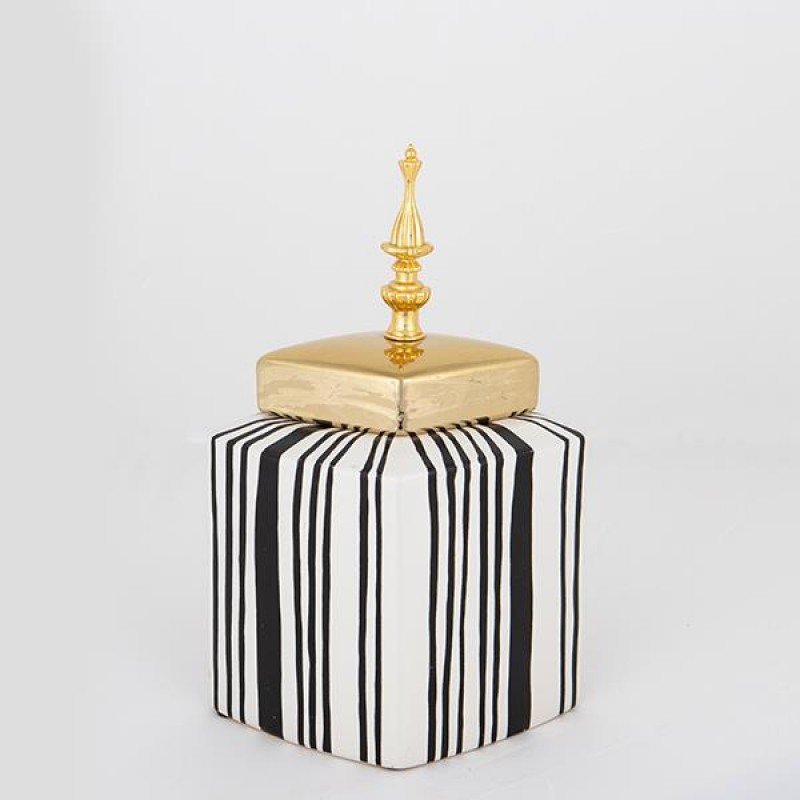 VASE WITH TOP, CERAMIC, WHITE & BLACK, 16.5x12x24.5cm 752-20101