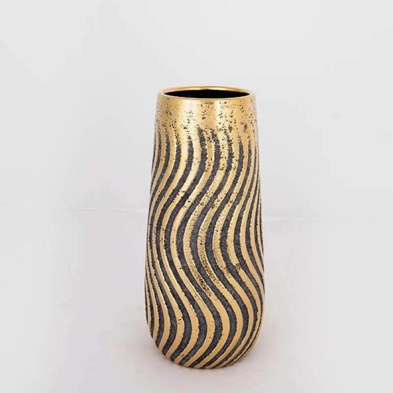 VASE, CERAMIC,BROWN & GOLD,  13x13x27.5cm 752-20131