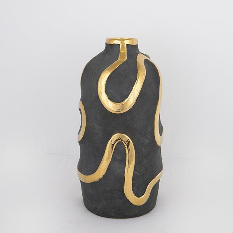 VASE, CERAMIC, GREY  & GOLD, 17.5x17.5x35.5cm 752-20137