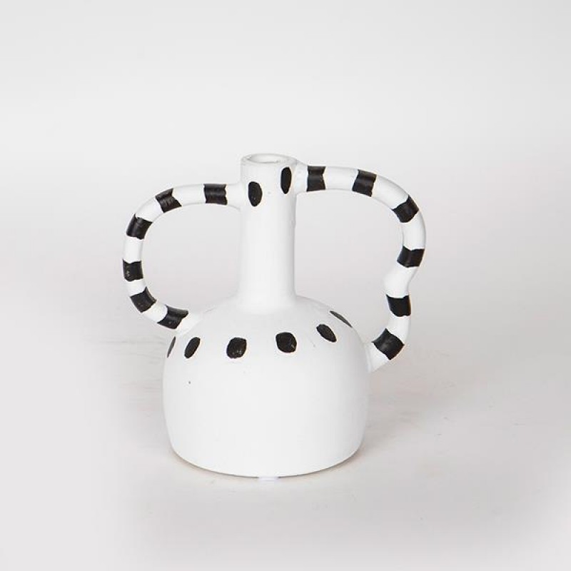VASE, CERAMIC, WHITE-BLACK, 15.5x10.5x15cm 752-20149