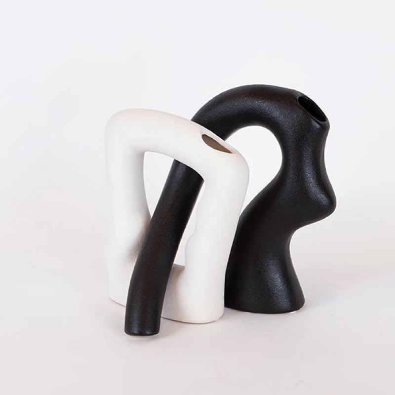 VASE, S/2 ,CERAMIC, WHITE & BLACK, 19.5x14x25cm 752-20159