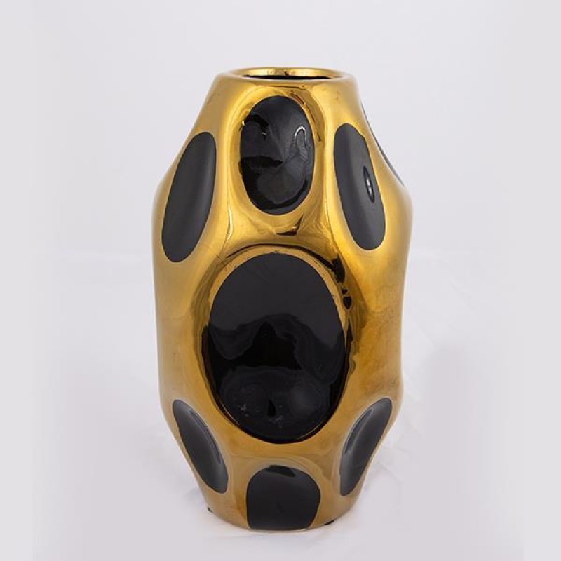 VASE, CERAMIC, BLACK & GOLD, 16x16x25.5cm 752-20165