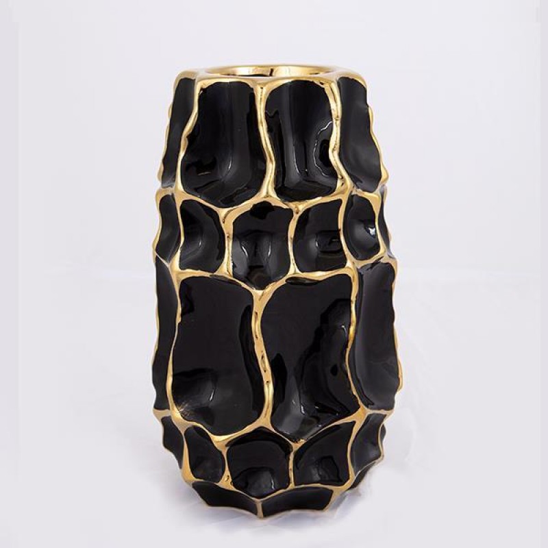 VASE, CERAMIC, BLACK & GOLD,14.5x14.5x25cm 752-20168
