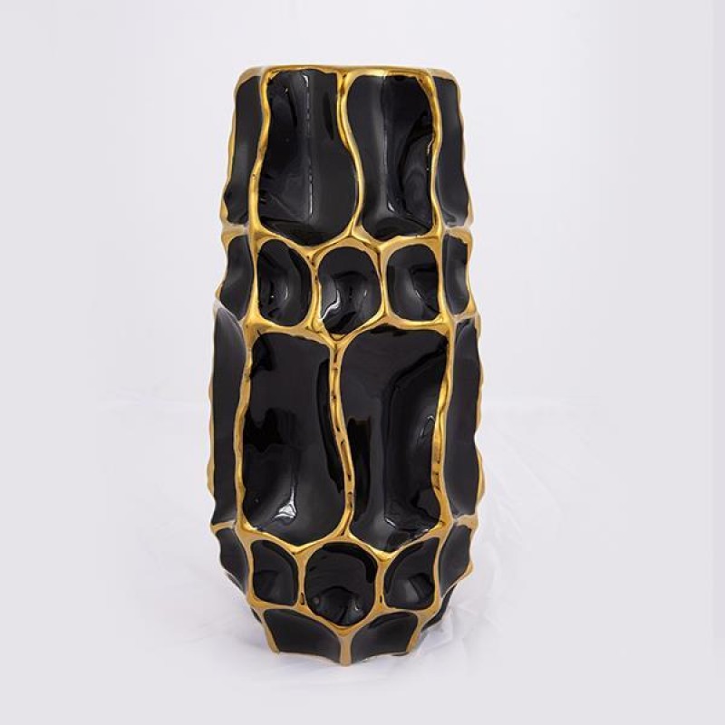 VASE, CERAMIC, BLACK & GOLD,15.5x15.5x31.5cm 752-20169