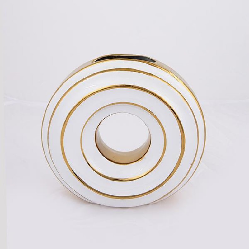 VASE, CERAMIC, WHITE & GOLD, 25.5x8.2x24cm 752-20175