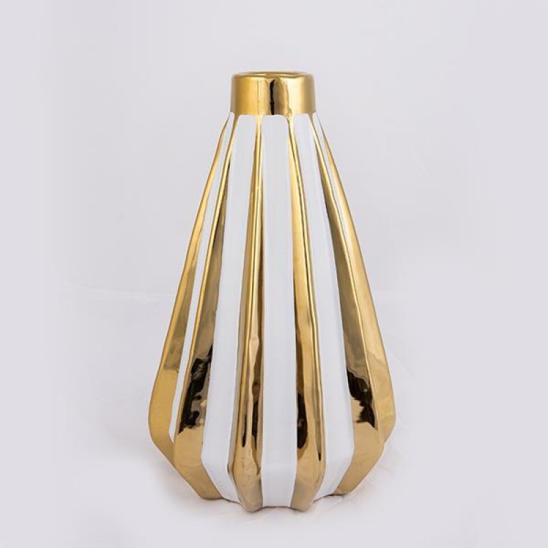 VASE, CERAMIC, WHITE-GOLD,17.5x17.5x28cm 752-20191