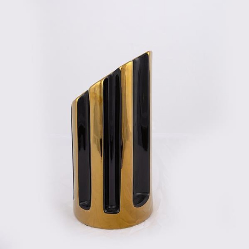 VASE, CERAMIC, BLACK-GOLD, 13.5x13.5x26cm 752-20192