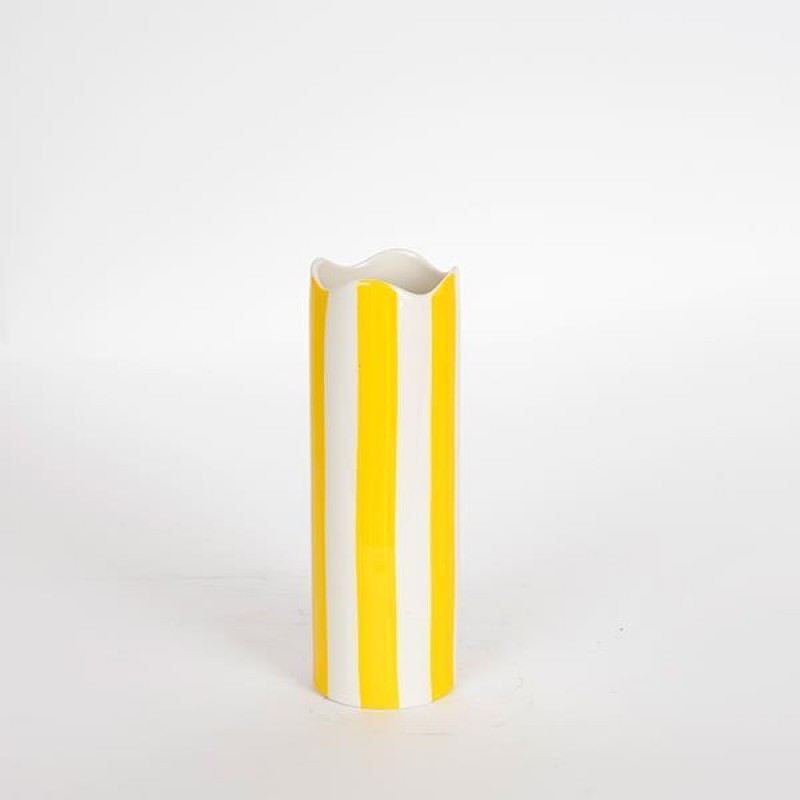 VASE, CERAMIC, YELLOW WITH WAVY EDGE, 8.2x8.2x24cm 752-20210