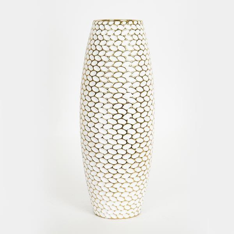 VASE, CERAMIC, WHITE & GOLD,15x15x38,8cm 752-20238