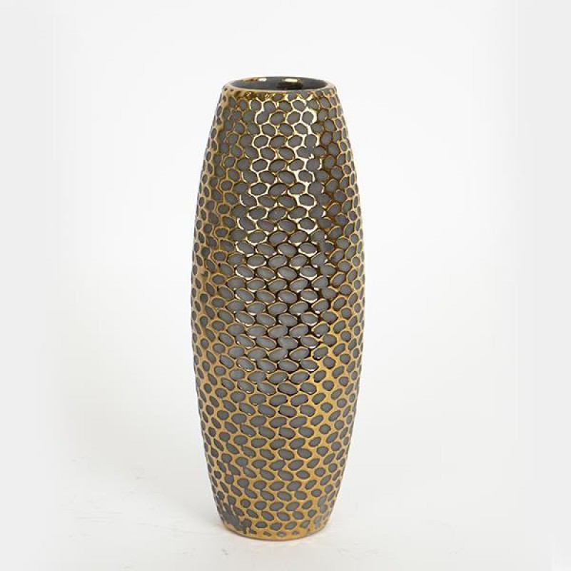 VASE, CERAMIC, BLACK & GOLD, 10.3x10.3x26.8cm 752-20240