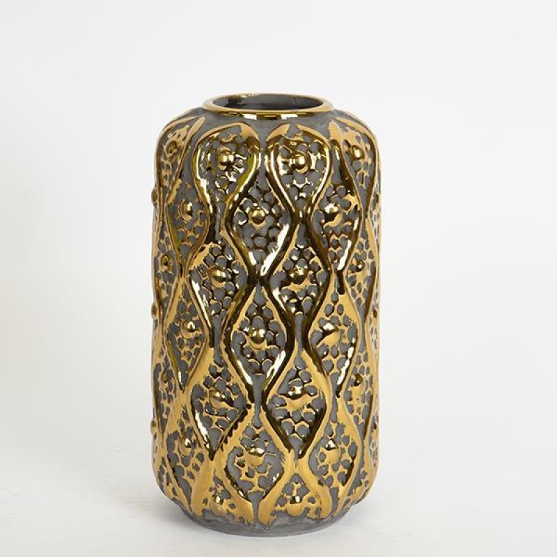 КЕРАМИЧНА ВАЗА СИВА И ЗЛАТНА 14.5X14.5X26CM