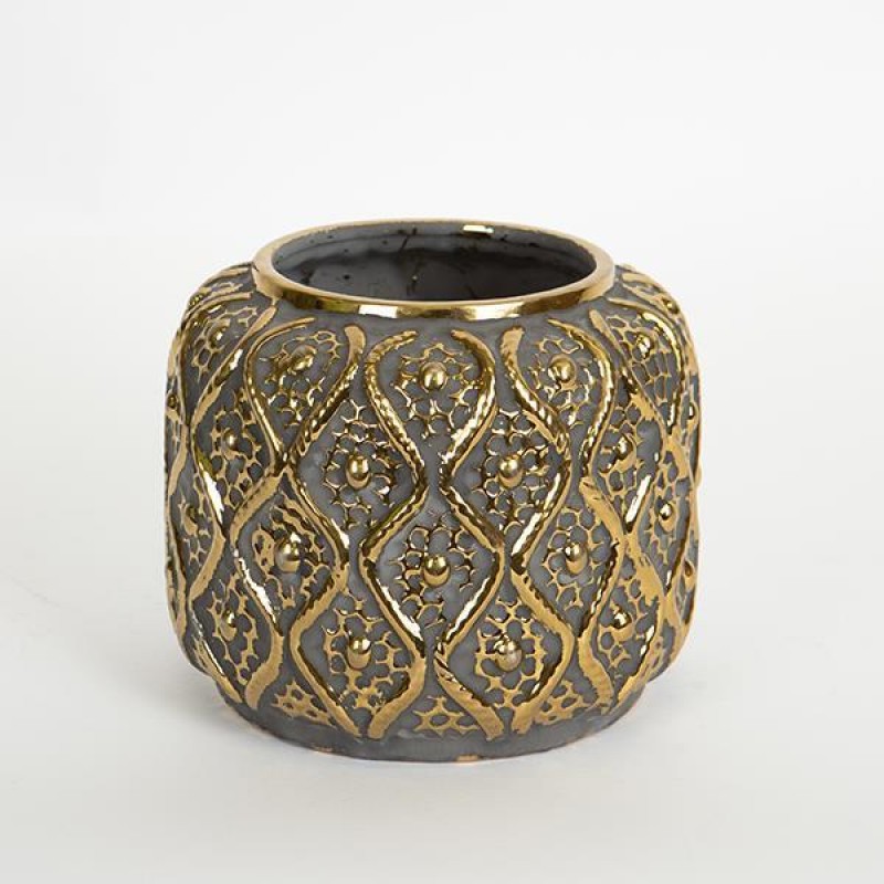 VASE, CERAMIC, BLACK & GOLD,19x19x15.5cm 752-20243