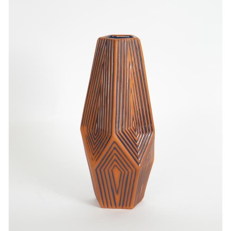 VASE, CERAMIC,TERRACOTA & BLUE 752-20245