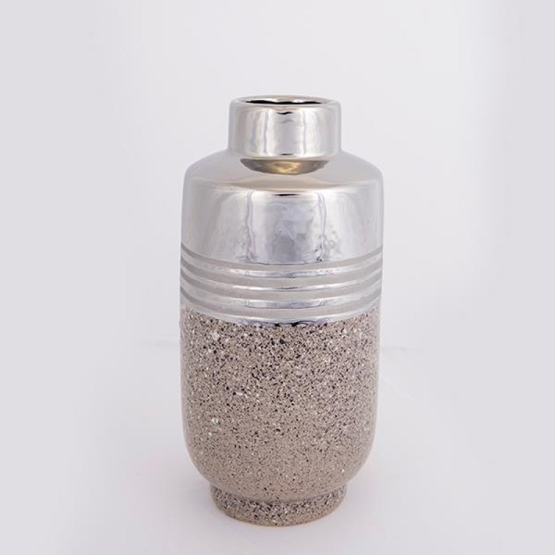 VASE, CERAMIC, GREY & SILVER, 14.5x14.5x29cm 752-20279
