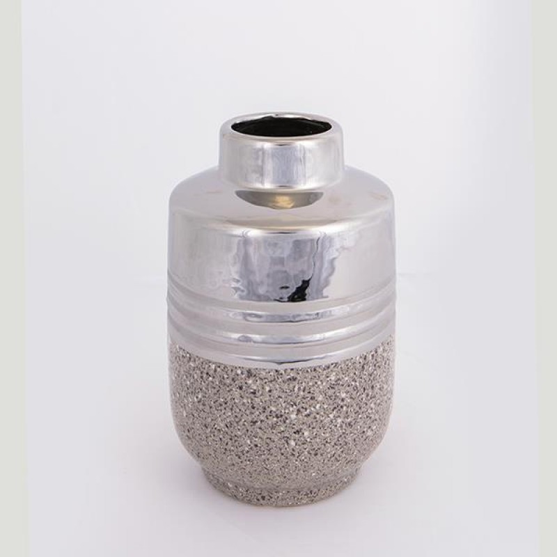 VASE, CERAMIC, GREY & SILVER, 12.5x12.5x19.5cm 752-20280