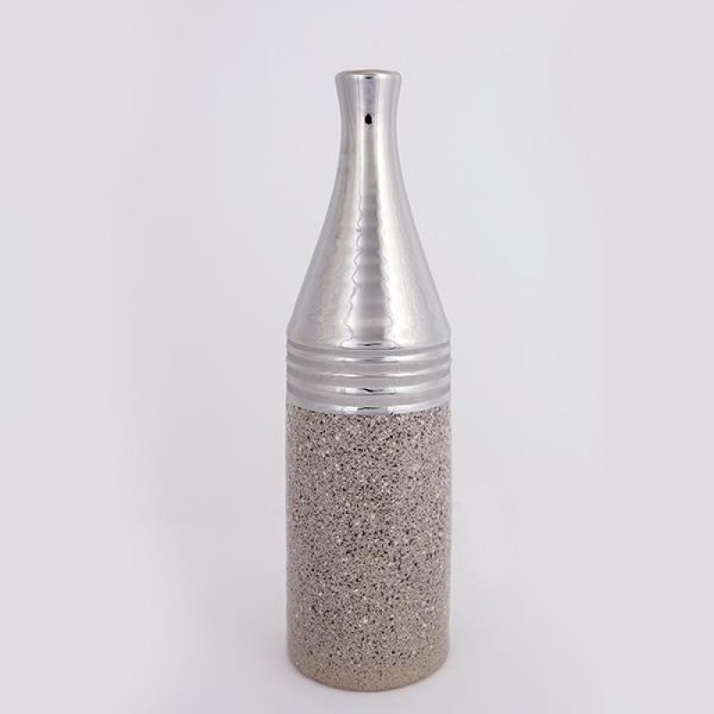 VASE, CERAMIC, BROWN & SILVER, BOTTLE DESIGN, 12x12x41cm 752-20281